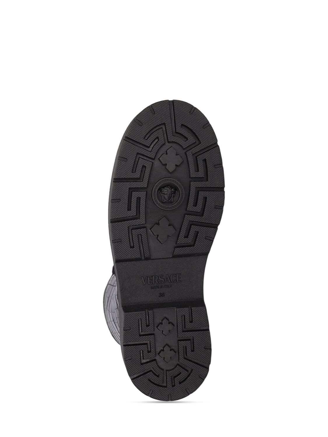 Shop Versace Biker Croc Embossed Leather Boots In Black