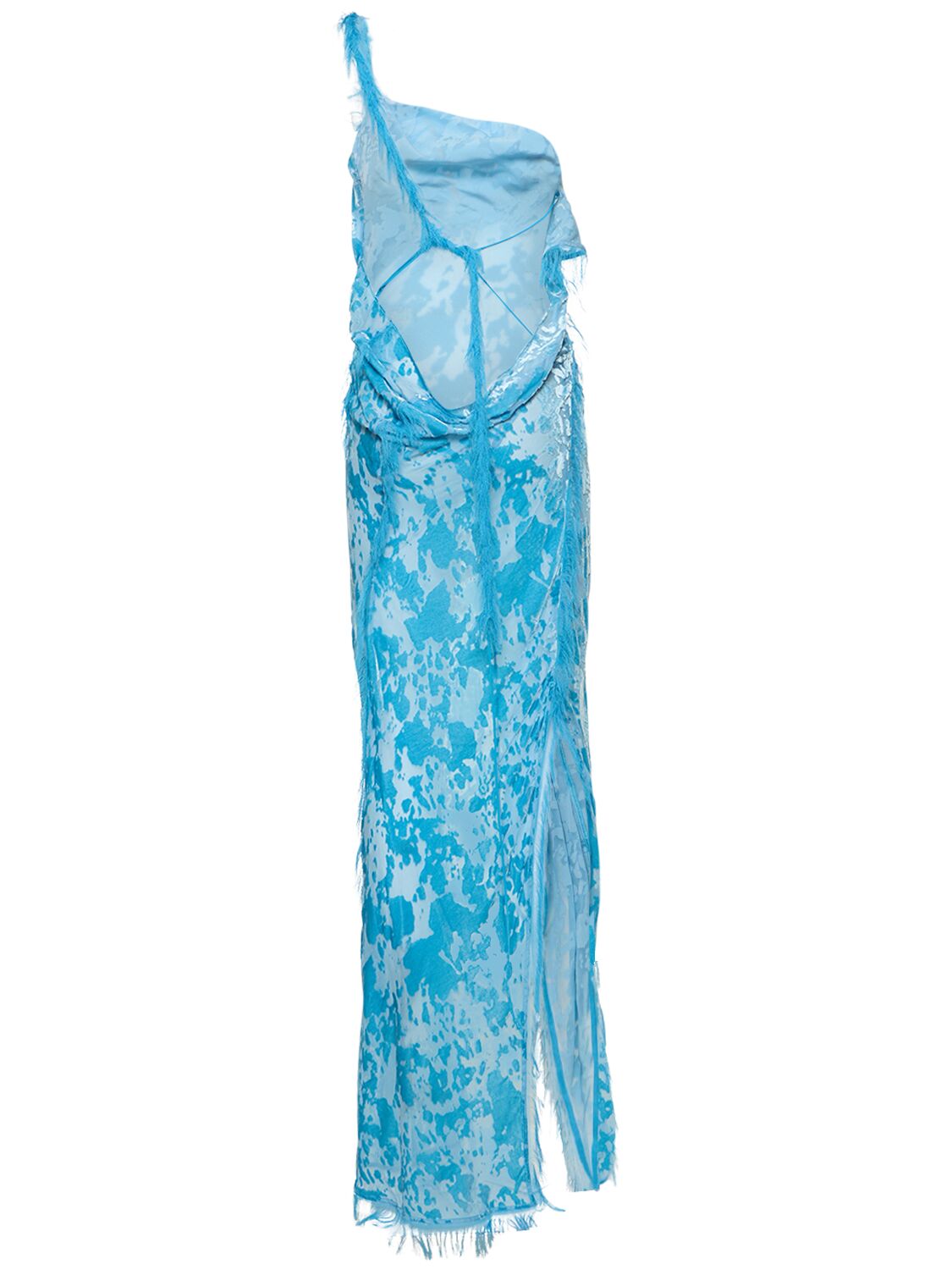 Shop Acne Studios Devoré Fringed Asymmetric Long Dress In Blue