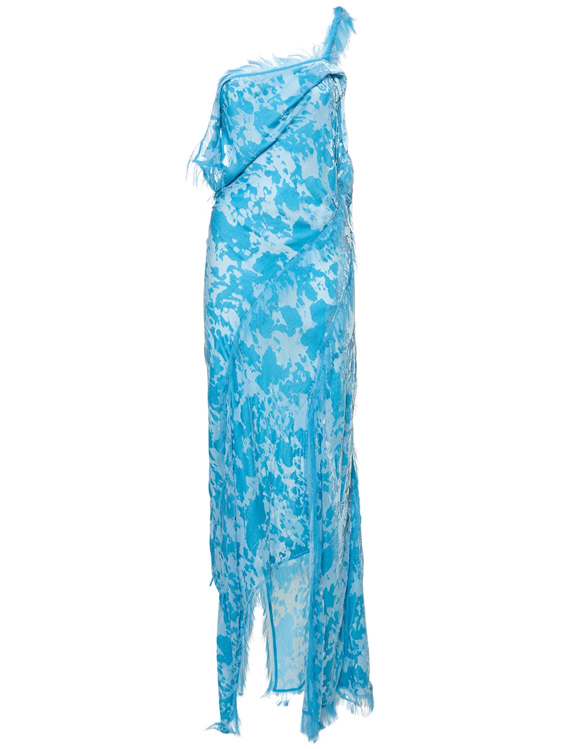 Acne Studios Devoré Fringed Asymmetric Long Dress In Blue