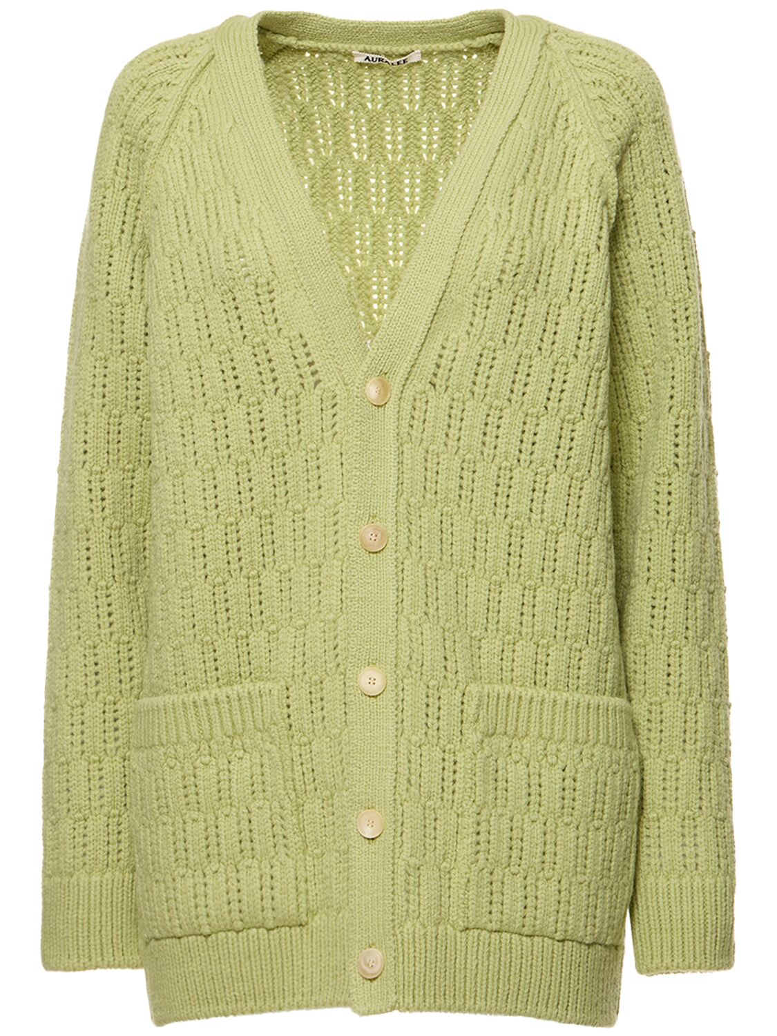 Auralee Rib Knit Wool Cardigan In Light Green