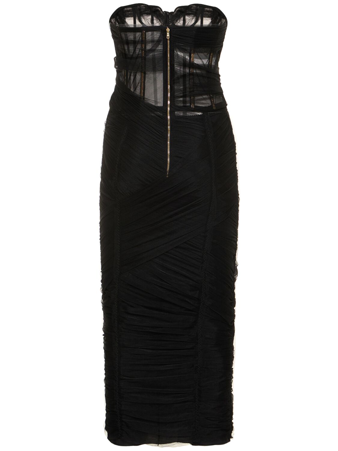 Dolce & Gabbana Draped Tulle Corset Dress In Black