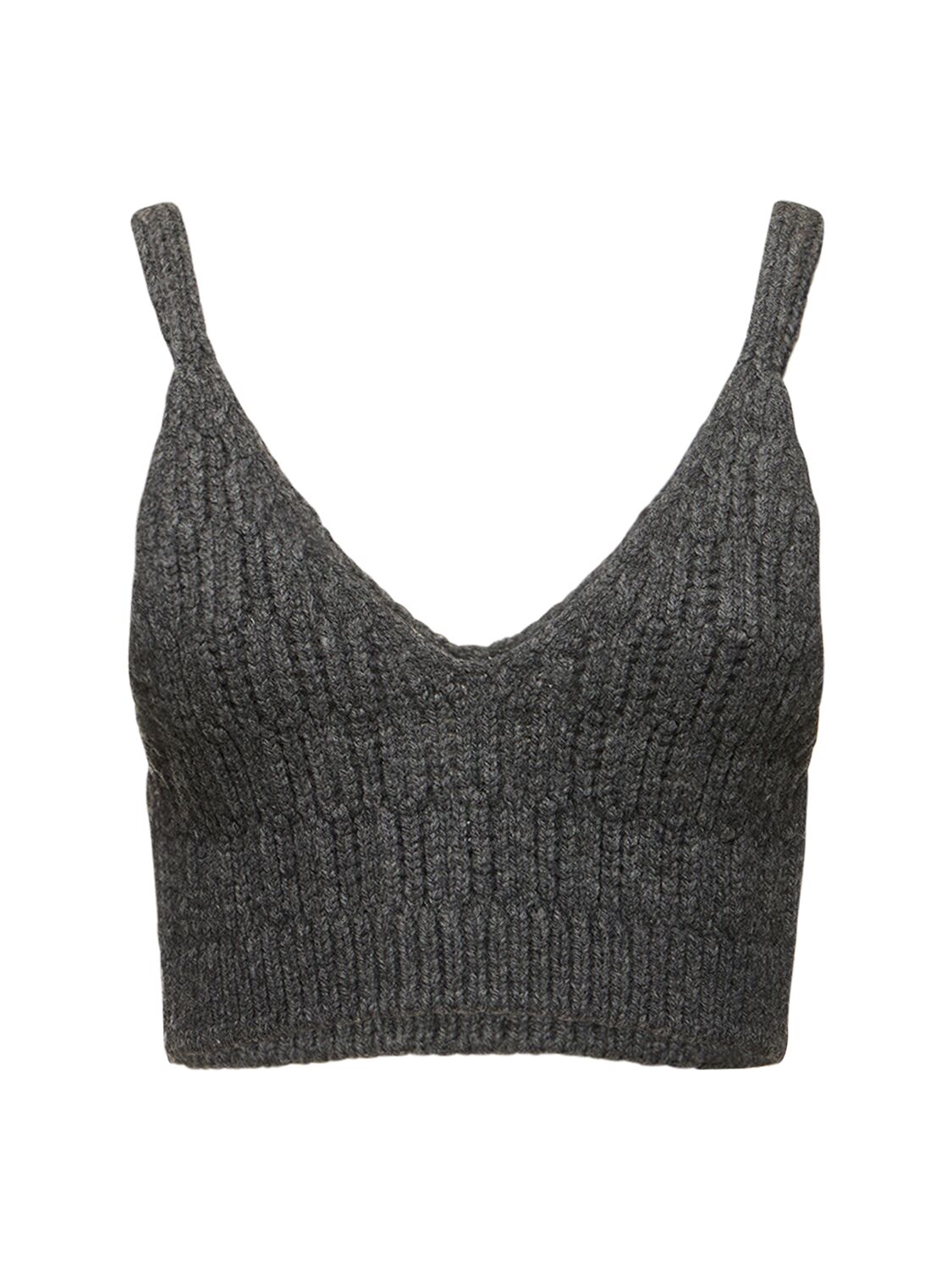 Auralee Rib Knit Wool Crop Top In Grey