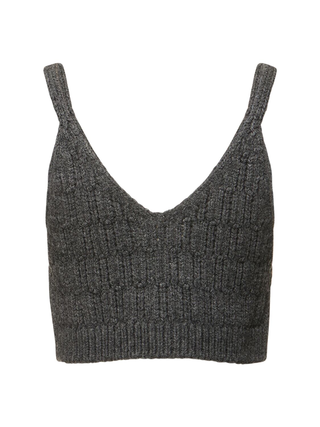 Shop Auralee Rib Knit Wool Crop Top In Grey