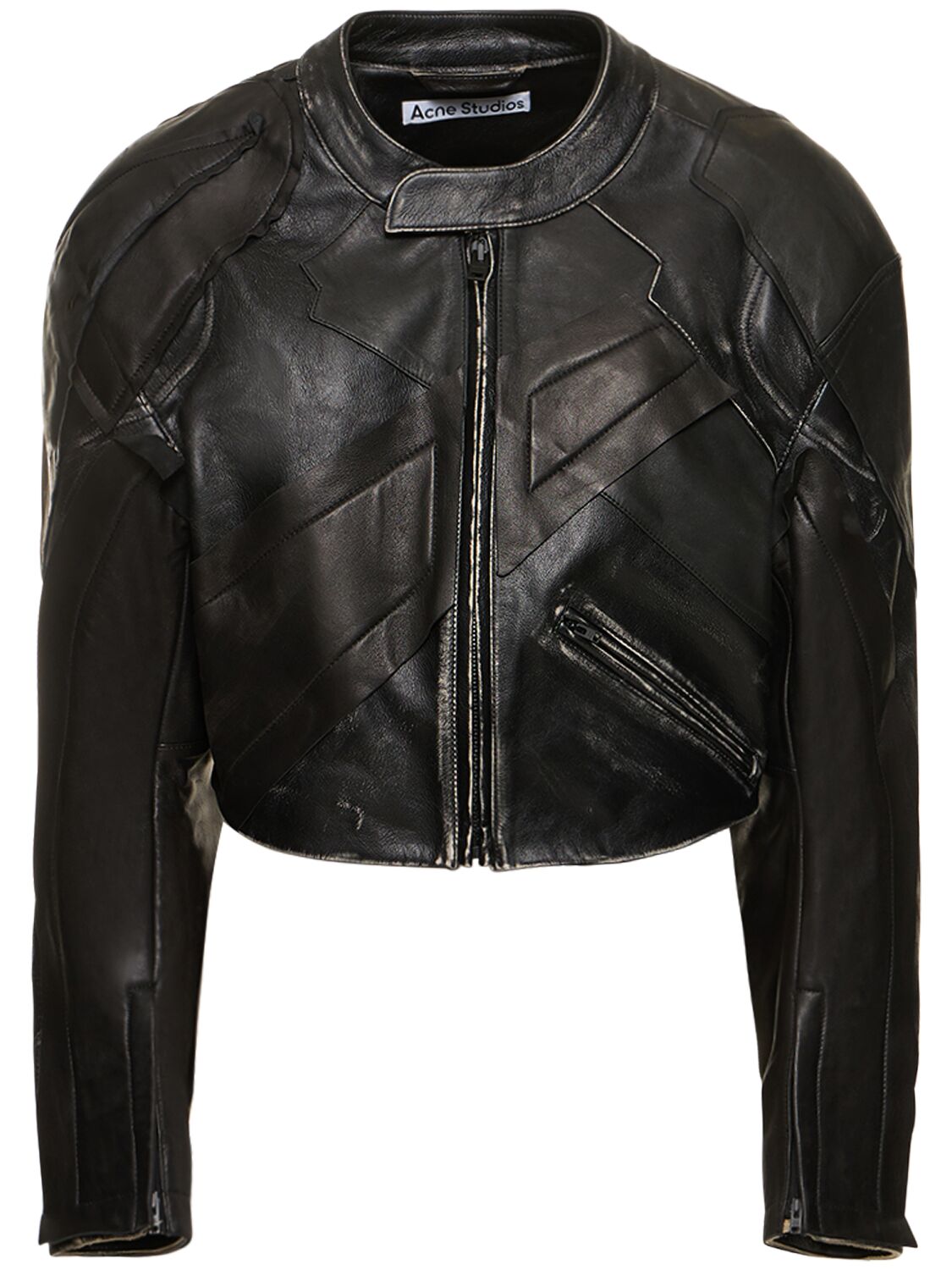 Patchwork Cropped Leather Biker Jacket – WOMEN > CLOTHING > JACKETS
