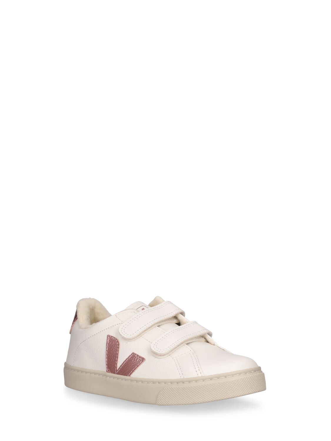 Shop Veja Esplar Chrome-free Leather Strap Sneaker In White,pink