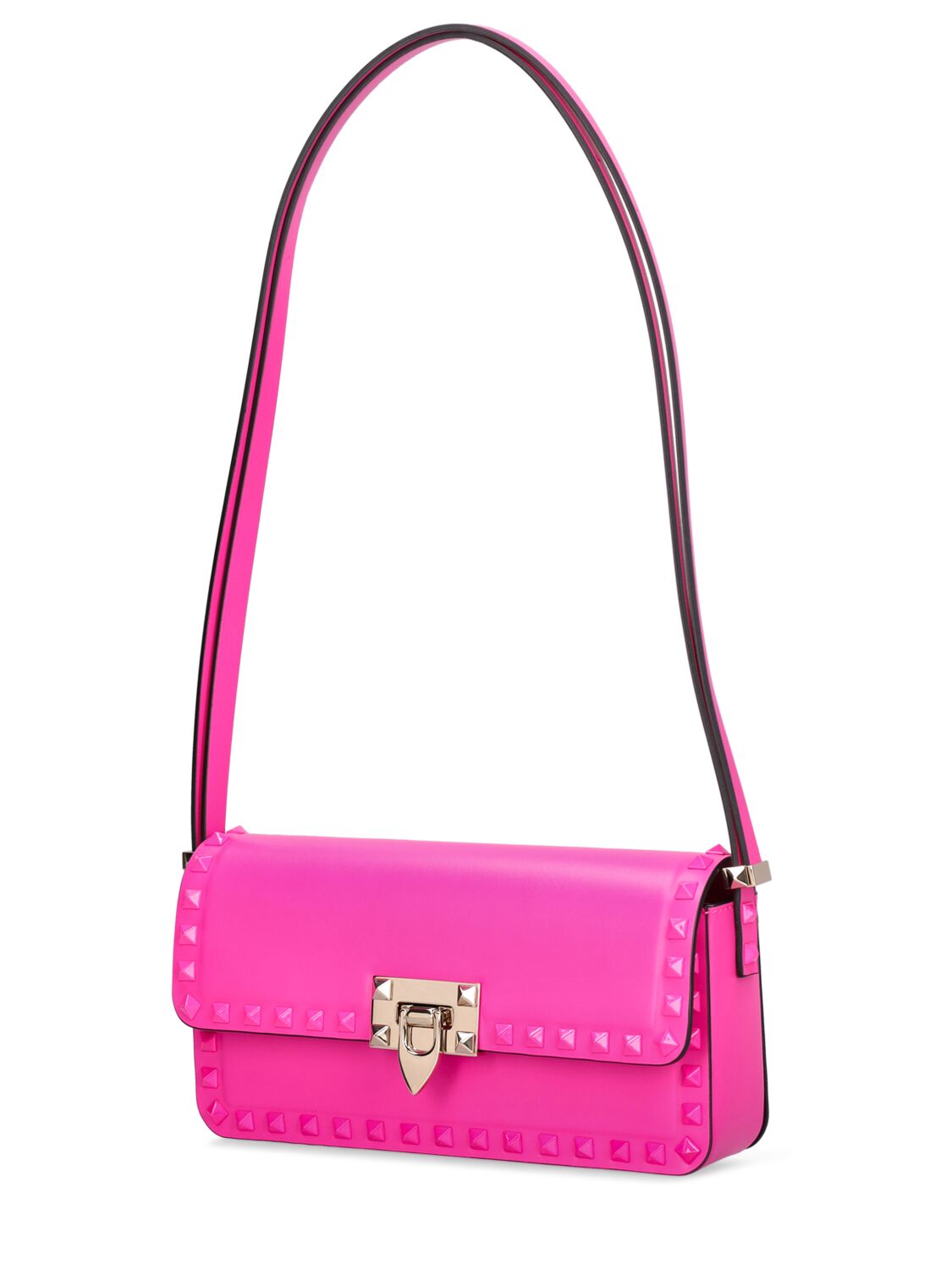 Shop Valentino Rockstud Leather Shoulder Bag In Pp Pink
