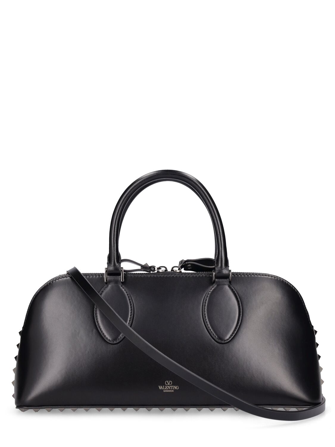 Shop Valentino Medium Duffle Rockstud Leather Bag In Black