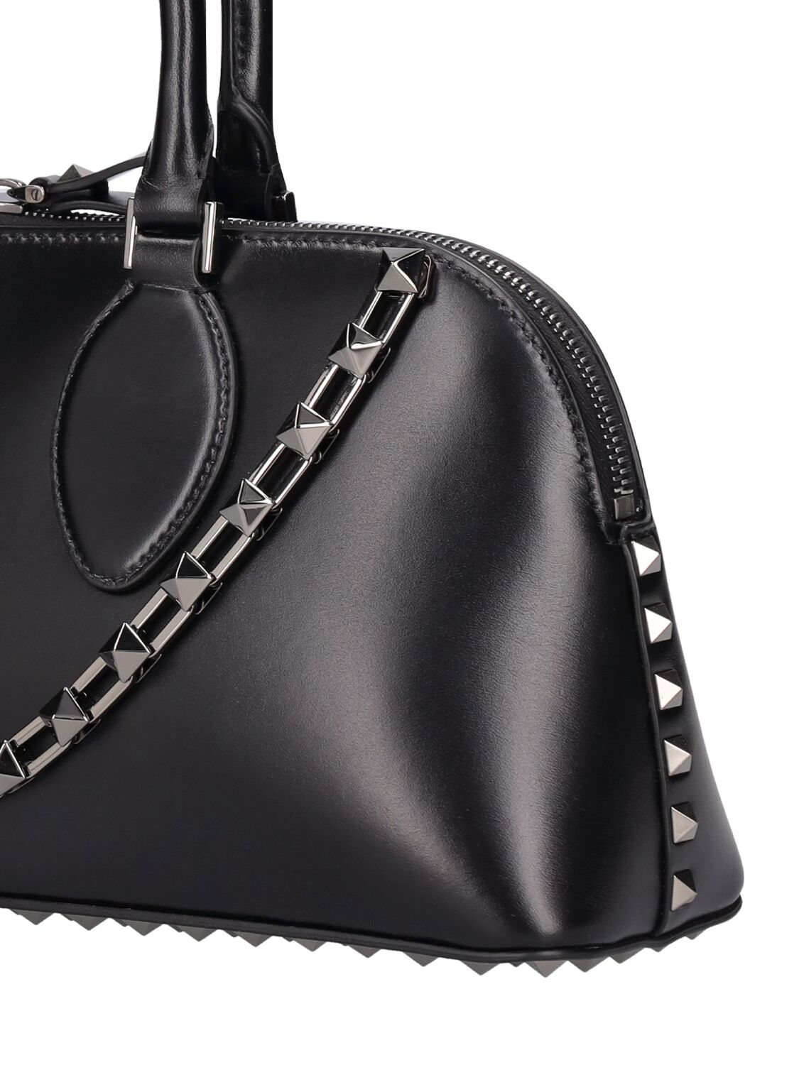 Shop Valentino Medium Duffle Rockstud Leather Bag In Black