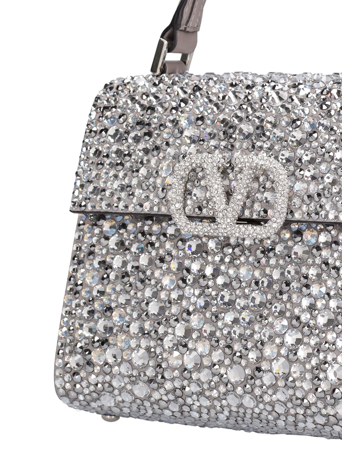 Valentino Mini Vsling Crystals Top Handle Bag Silver