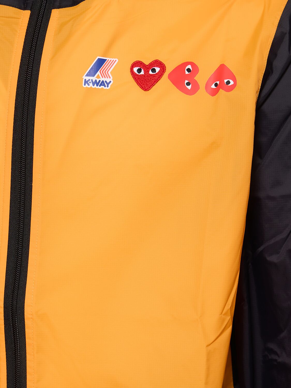 Shop Comme Des Garçons Play Logo Hooded Bicolor Full Zip Jacket In Orange,black