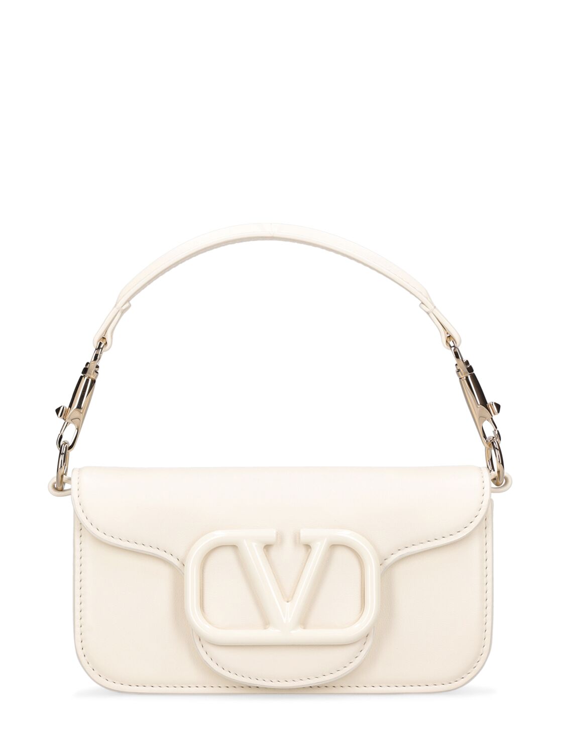 Valentino Garavani Small Locò Leather Top Handle Bag In Ivory