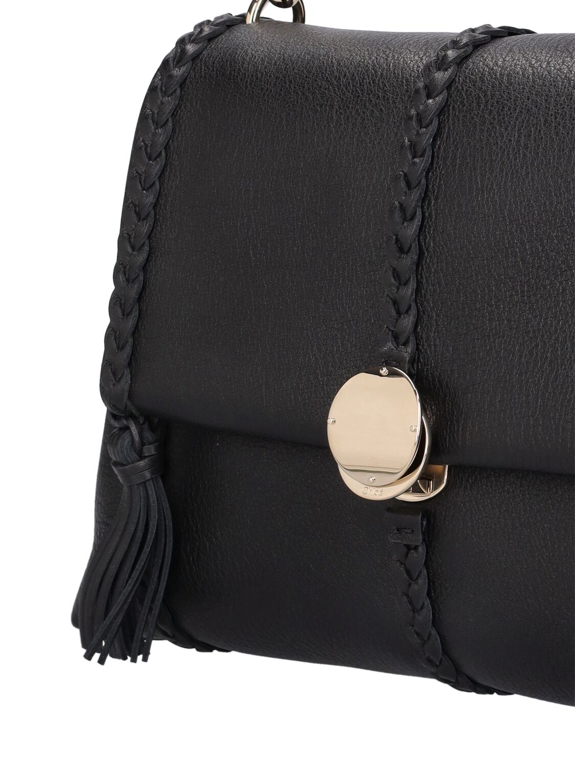 Shop Chloé Medium Penelope Leather Shoulder Bag In Black