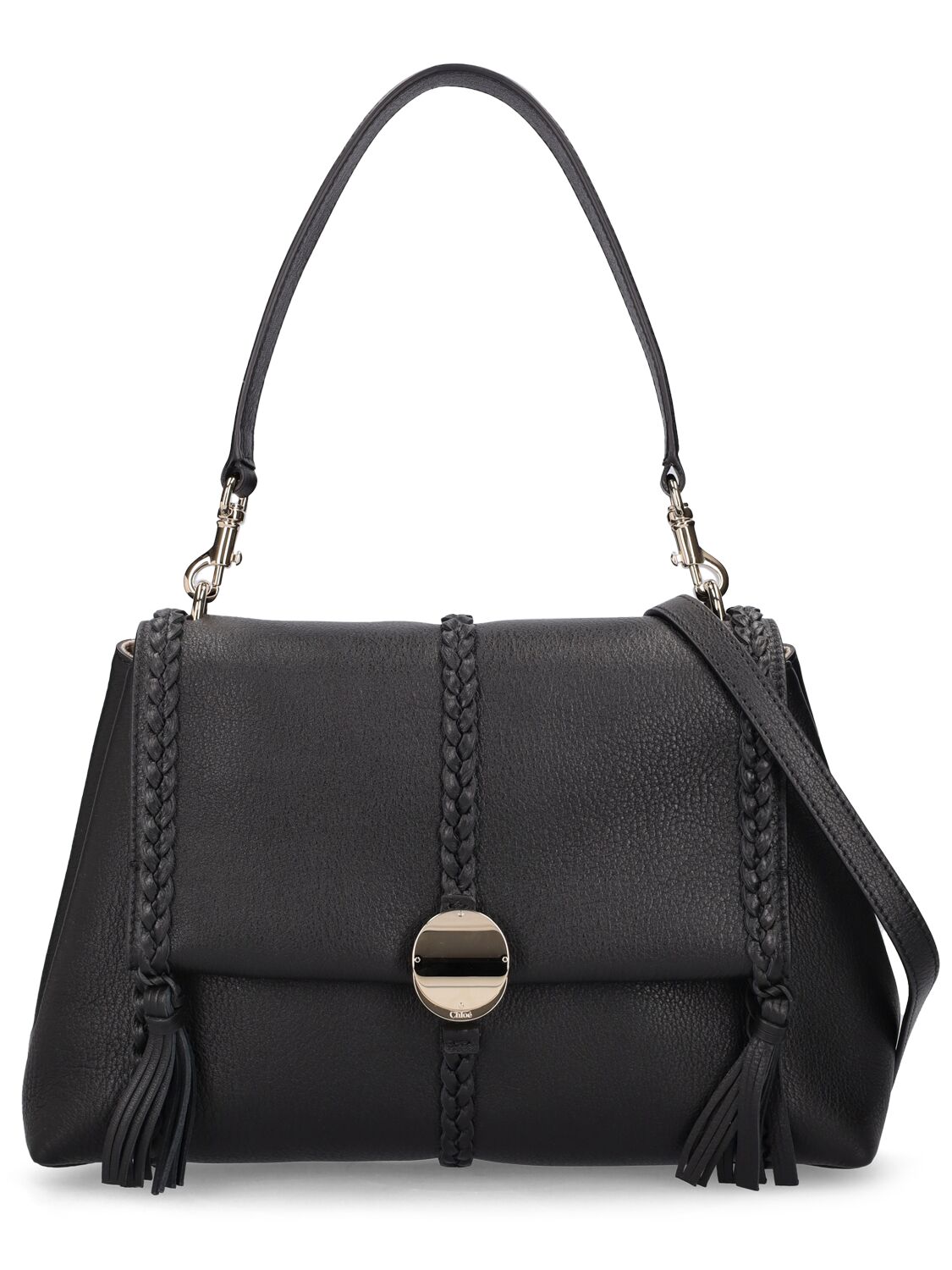 Shop Chloé Medium Penelope Leather Shoulder Bag In Black