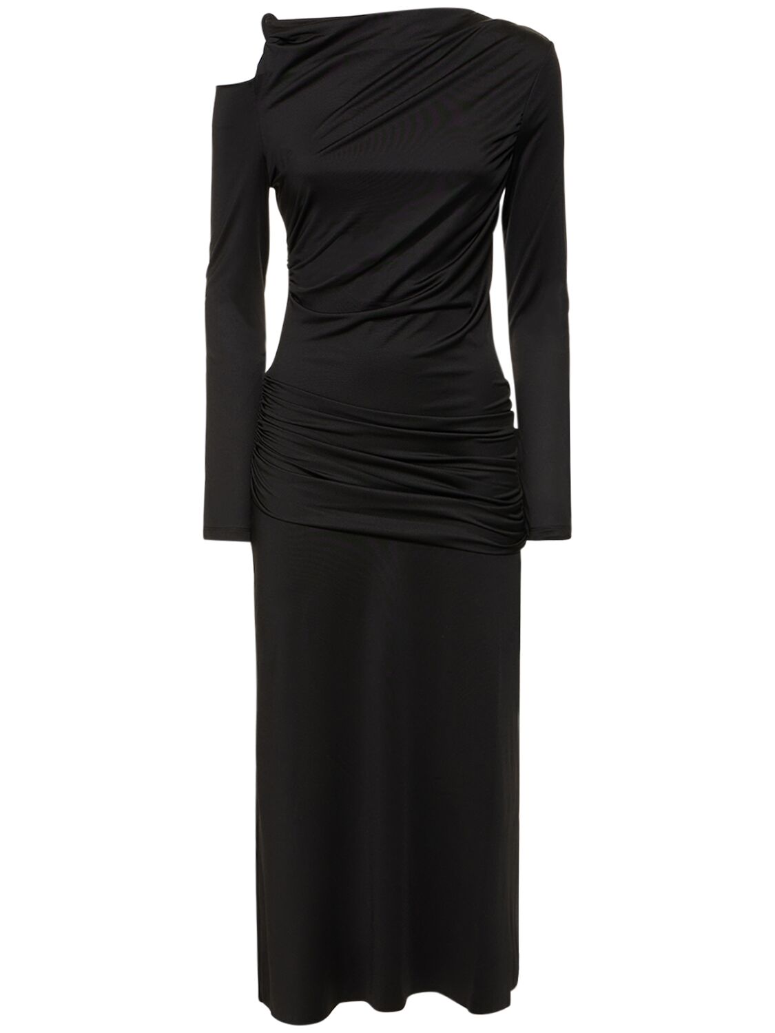 Image of Ruched Stretch Jersey Midi Dress