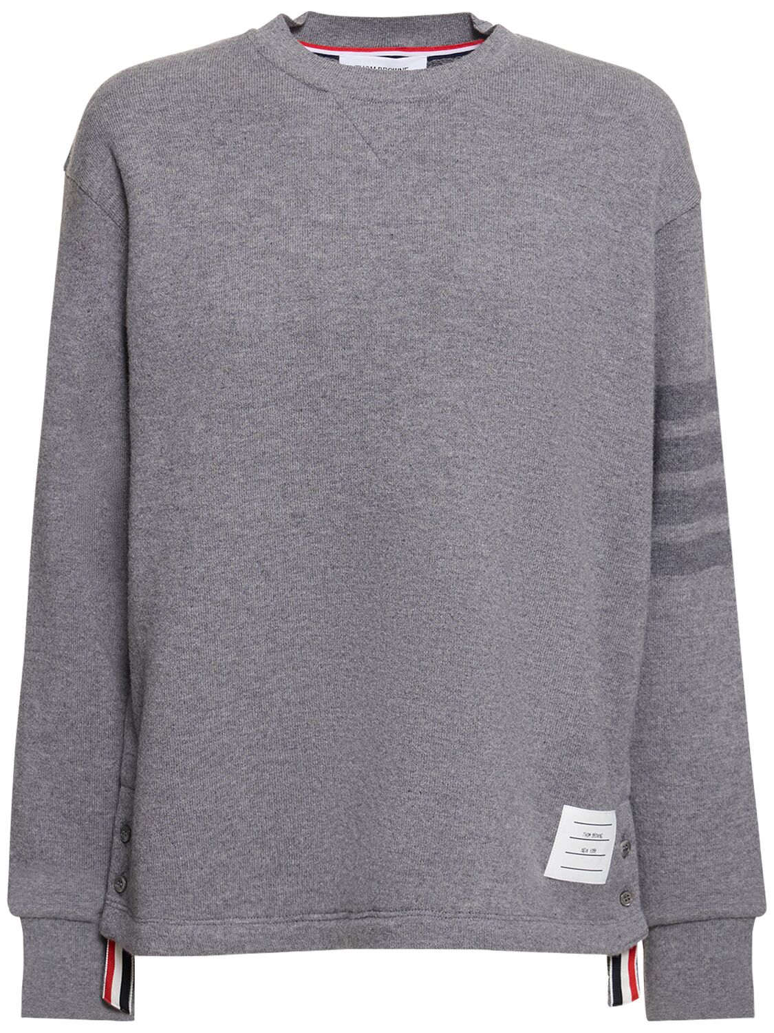 Shop Thom Browne Intarsia Stripe Wool Jersey Sweatshirt In Light Grey