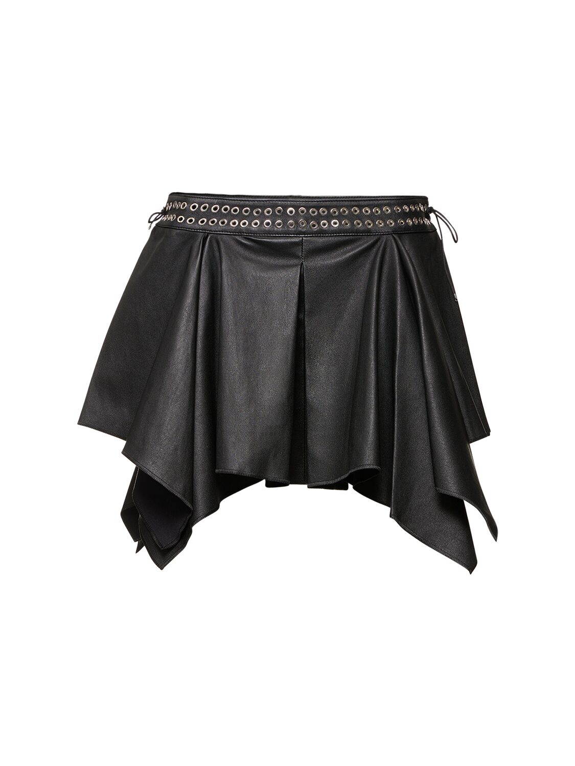 Asymmetric Ruffled Leather Mini Skirt