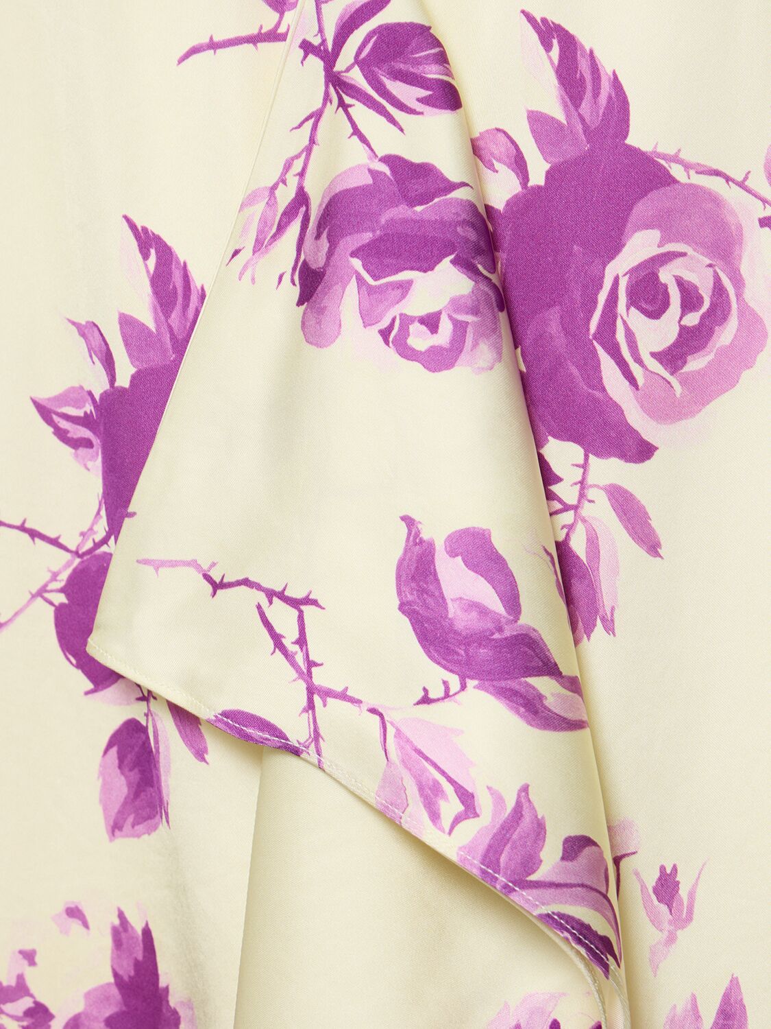Shop Jil Sander Rose Print Viscose Satin Long Dress In Multi,ivory
