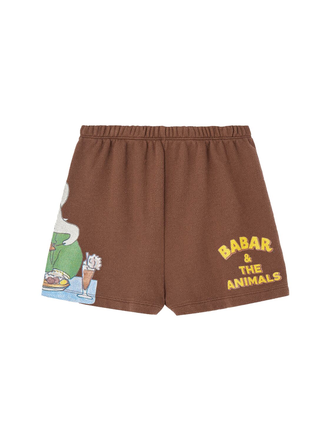 The Animals Observatory Kids' Elephant Print Cotton Sweat Shorts In Brown
