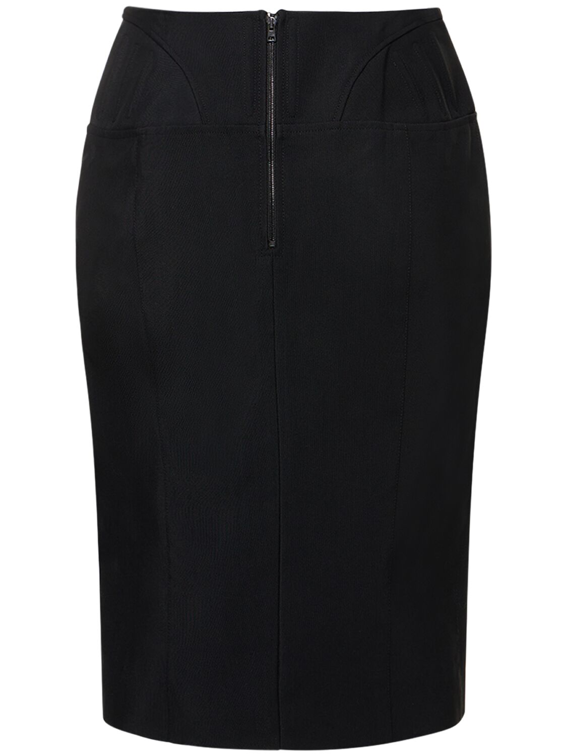 Shop Mugler Viscose Twill High Rise Midi Skirt In Black