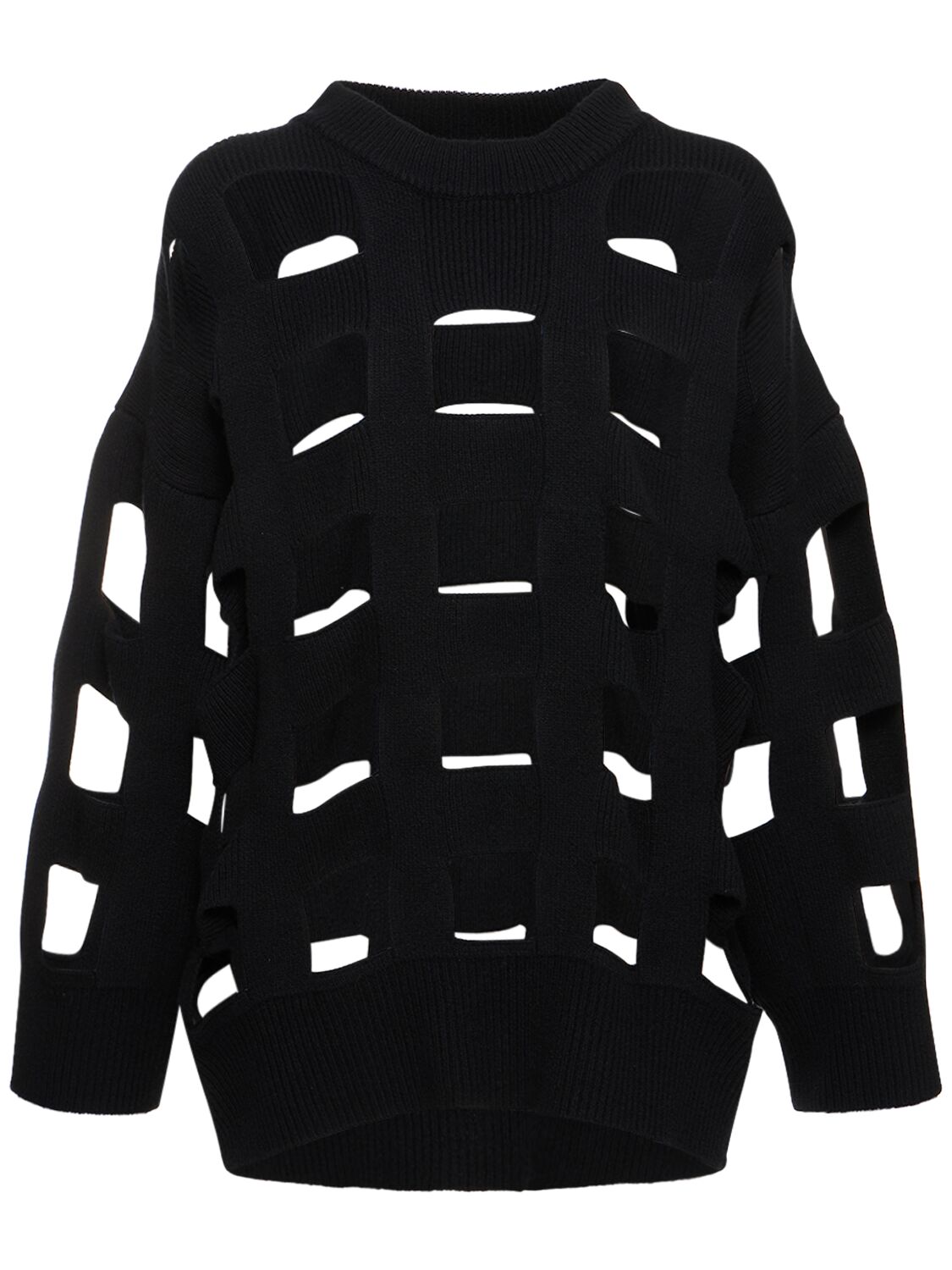 Valentino Wool Knit Cutout Sweater In Black