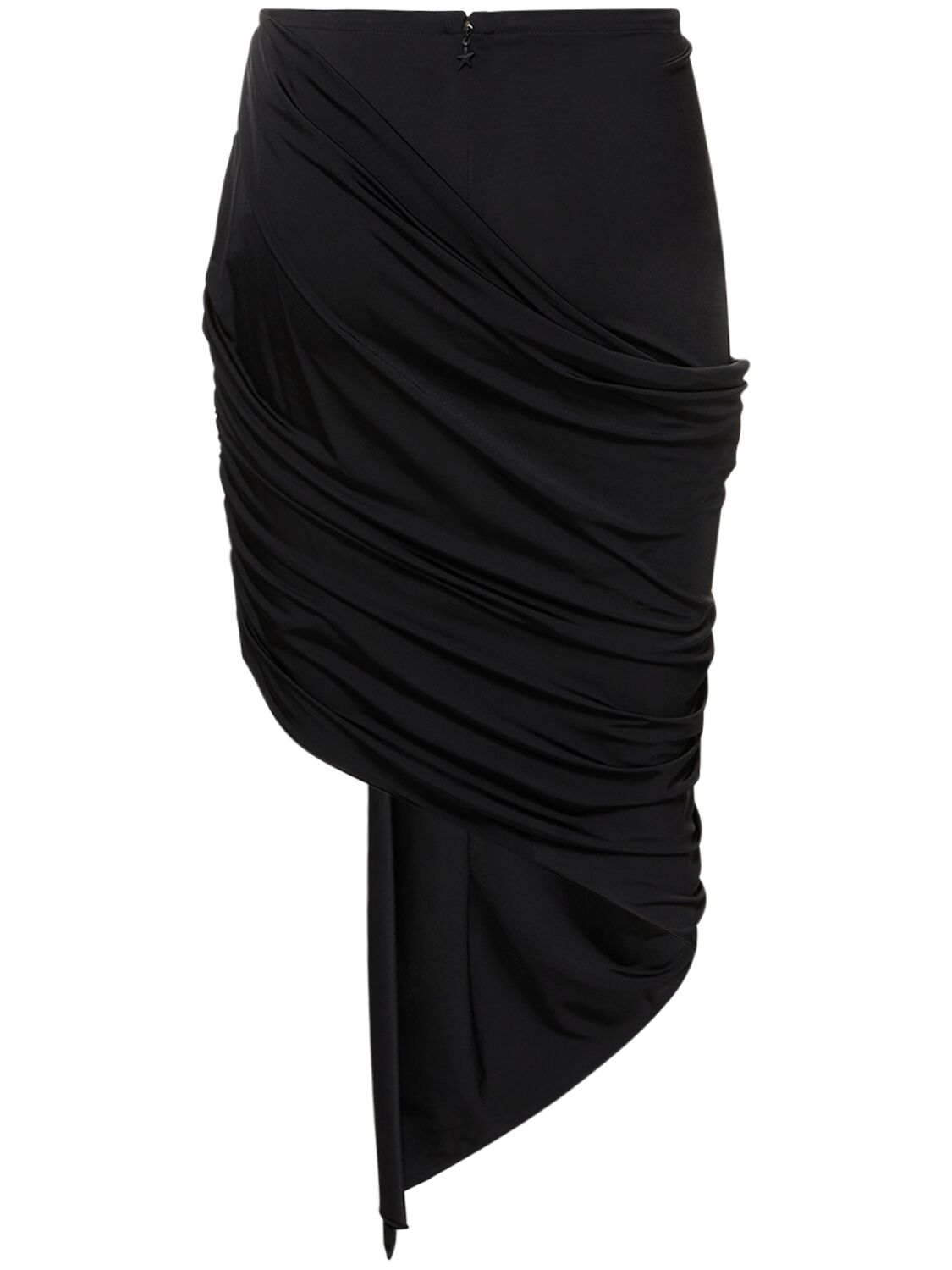Shop Mugler Draped Viscose Satin Jersey Midi Skirt In Black