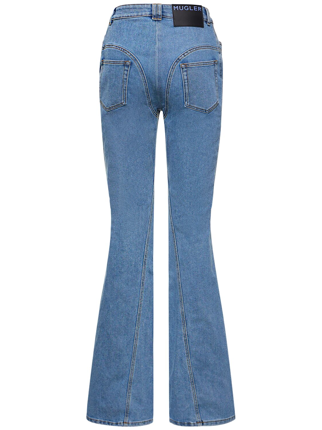 Shop Mugler Mid Rise Denim Straight Jeans In Blue