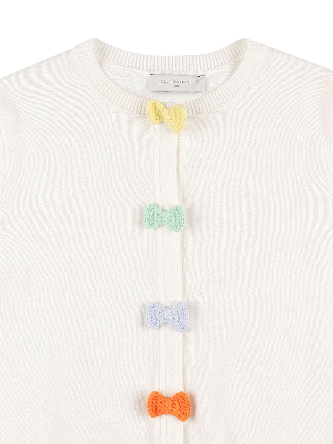 Shop Stella Mccartney Cotton Blend Knit Cardigan W/bows In Weiss