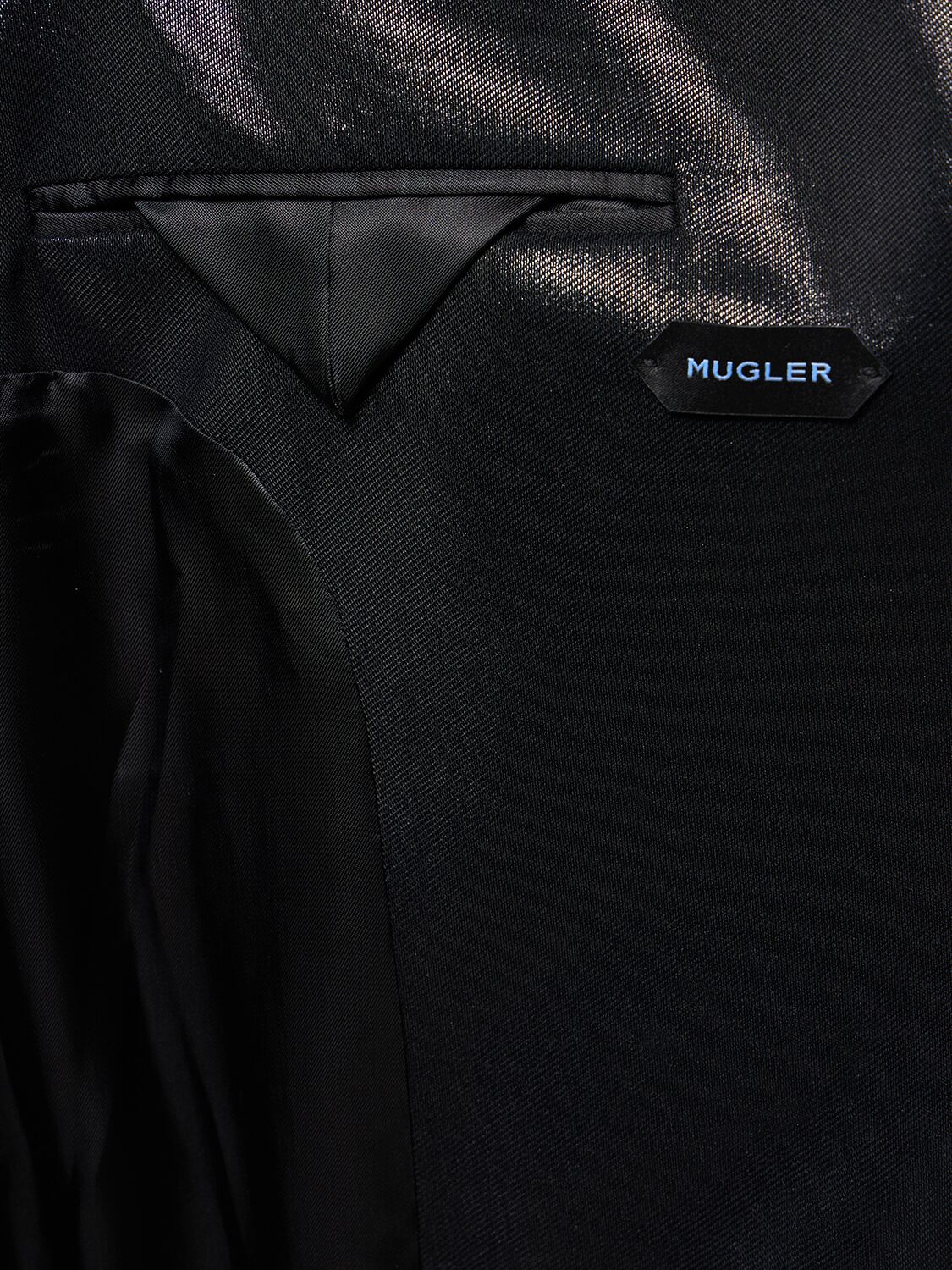 Shop Mugler Shiny Twill Open Back Fitted Jacket In Black