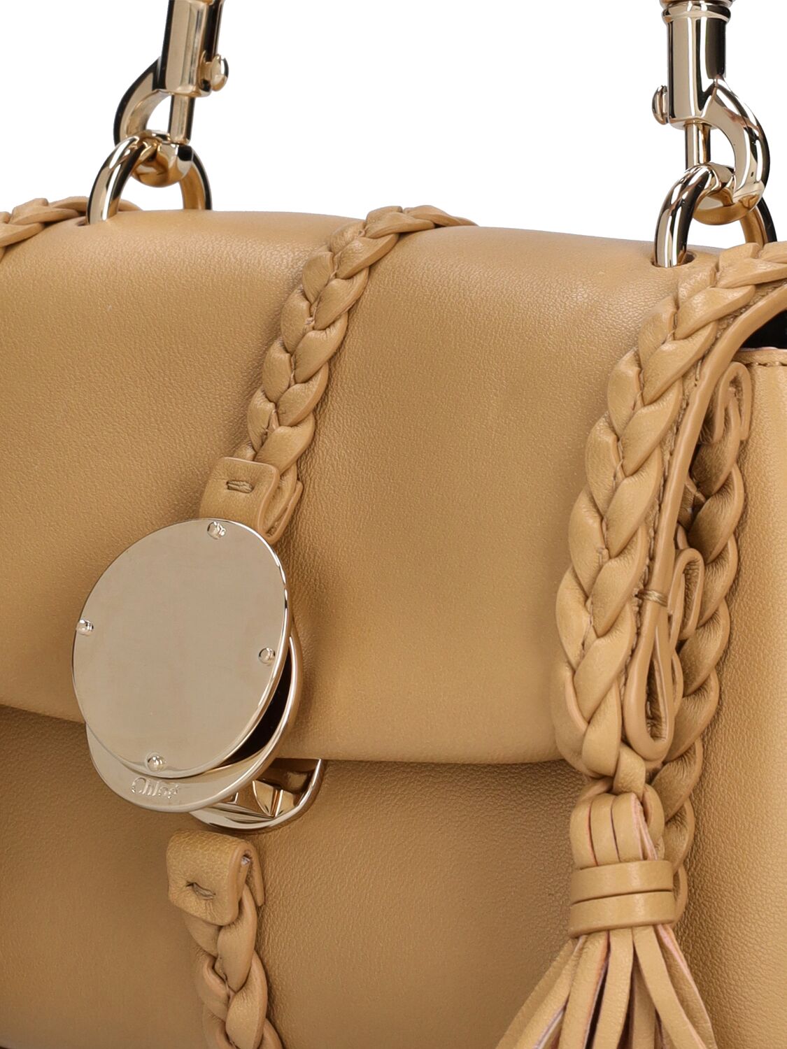 Shop Chloé Small Penelope Leather Top Handle Bag In Creamy Brown
