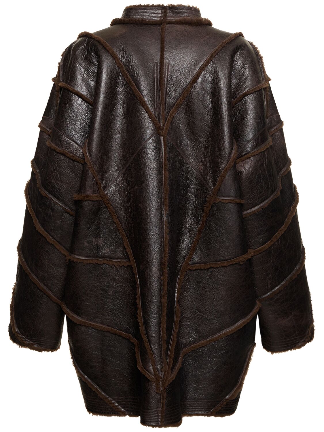 Shop Rick Owens Reversible Shearling & Leather Overcoat In Brown