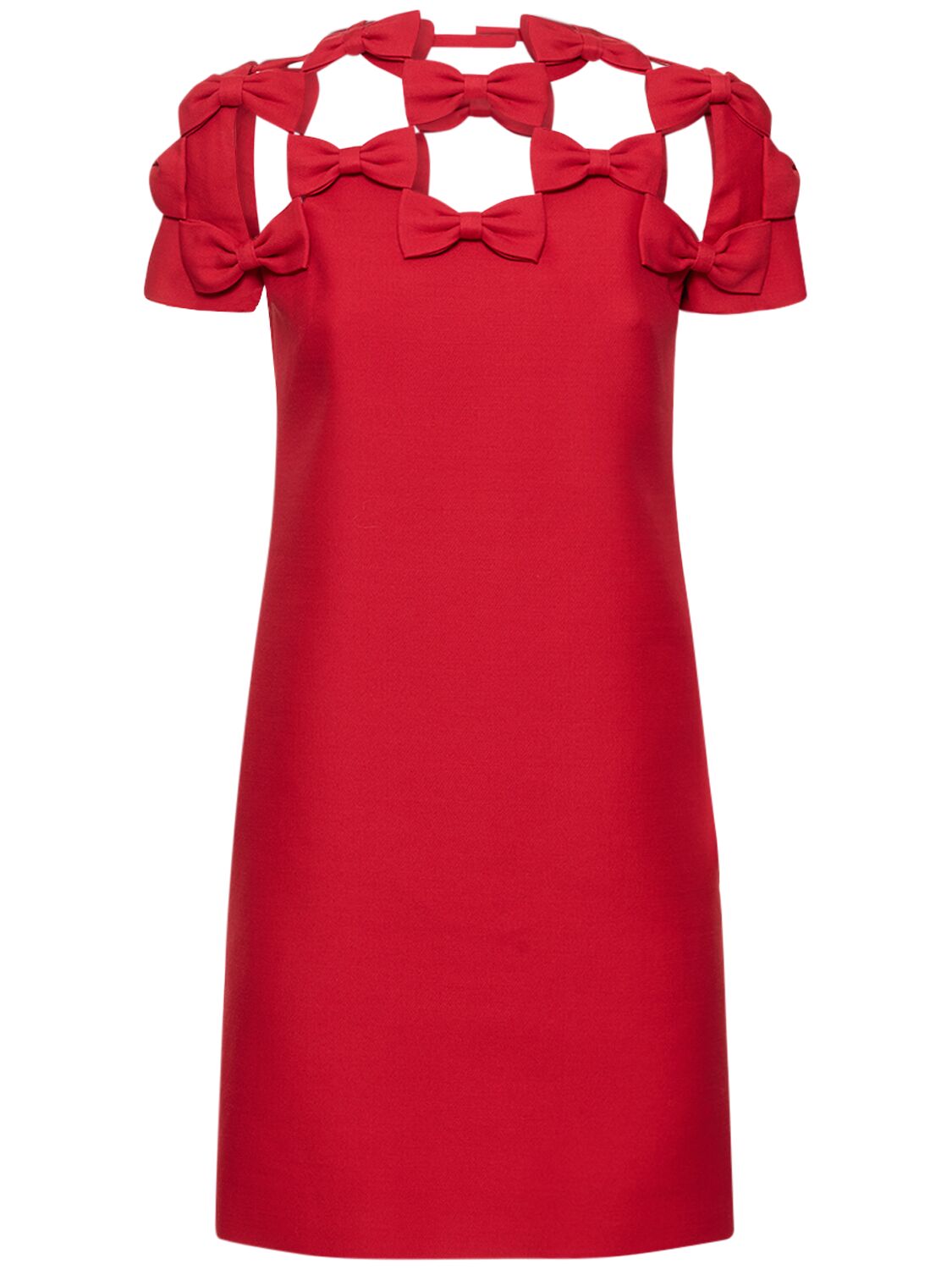 Valentino Wool & Silk Crepe Mini Dress W/ Bows In Red