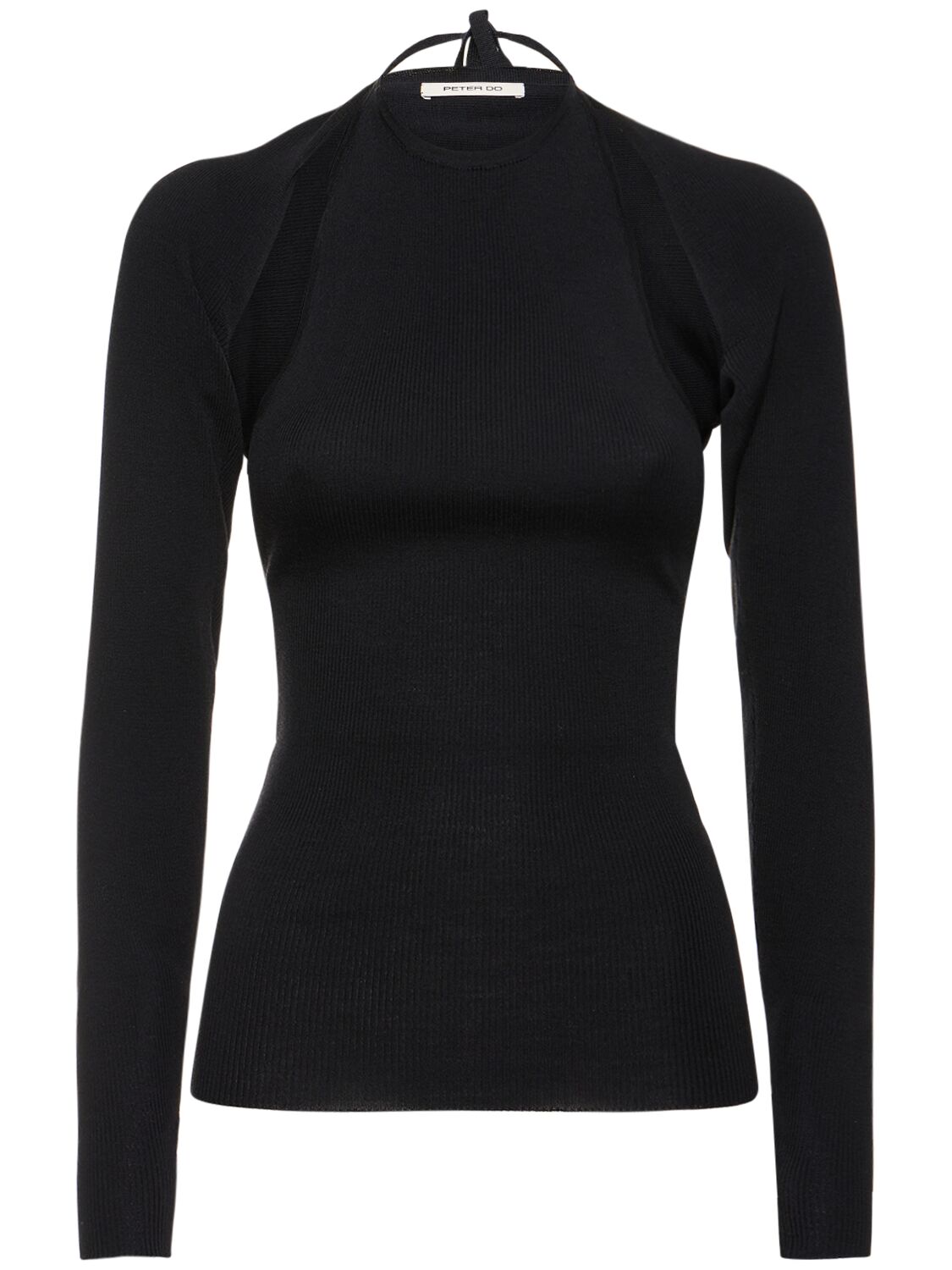 MOCK NECK WOOL AND SILK BLEND KNIT TOP - Black