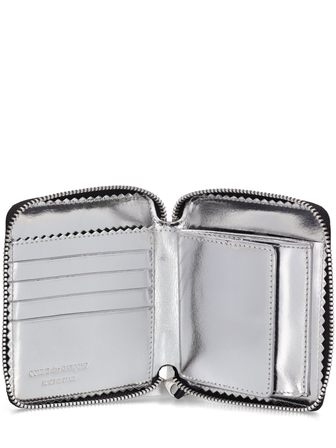 Mirror Inside Leather Wallet In Silver