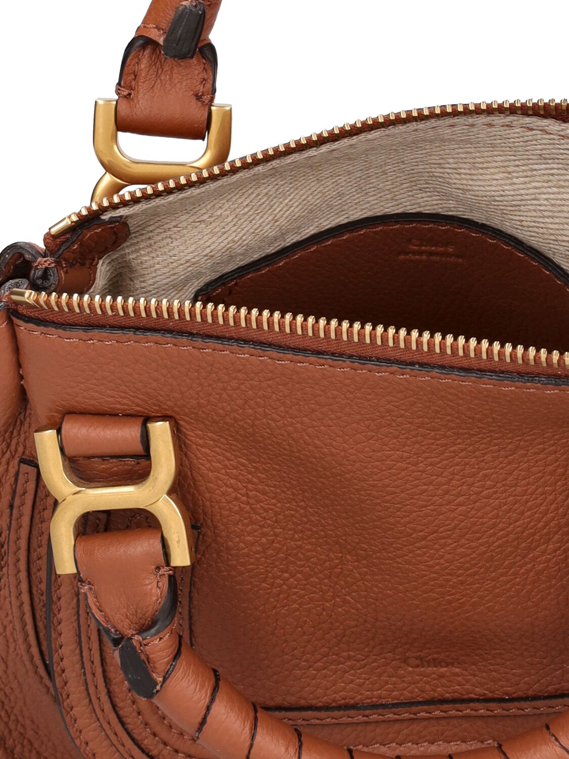 Shop Chloé Mini Marcie Leather Top Handle Bag In Tan