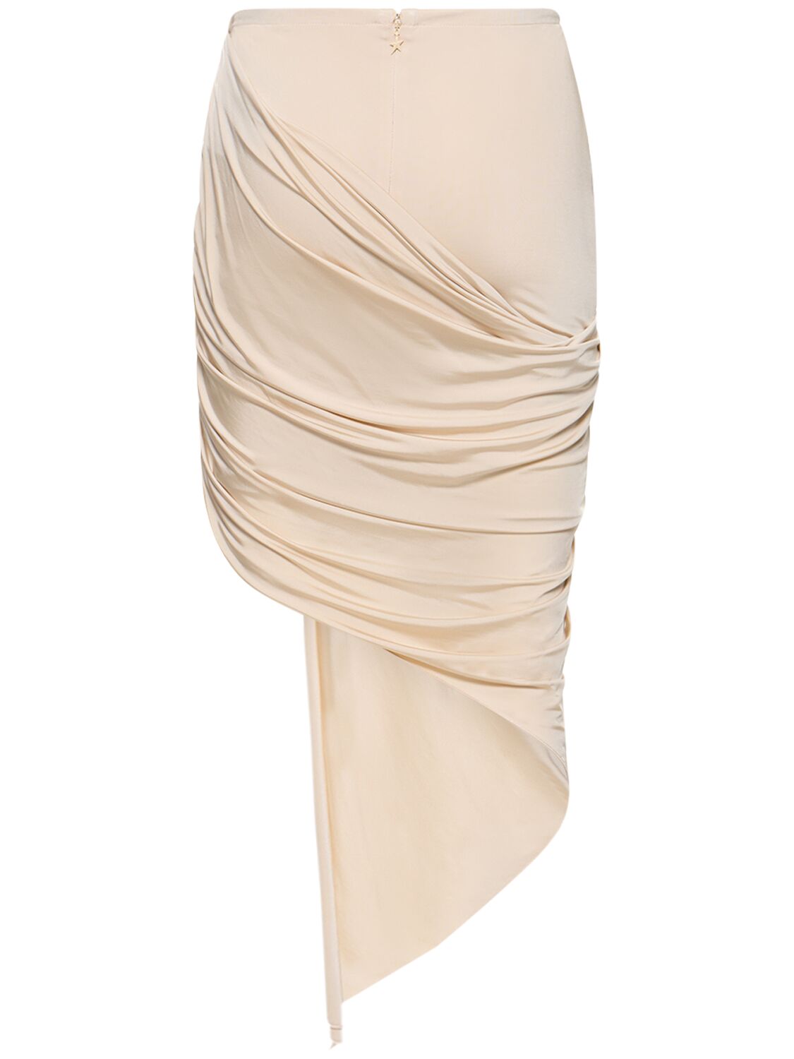 Shop Mugler Draped Viscose Satin Jersey Midi Skirt In Light Beige