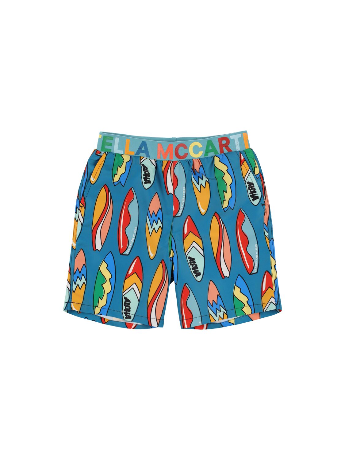 Stella Mccartney Kids' Printed Recycled Nylon Swim Shorts In 蓝色