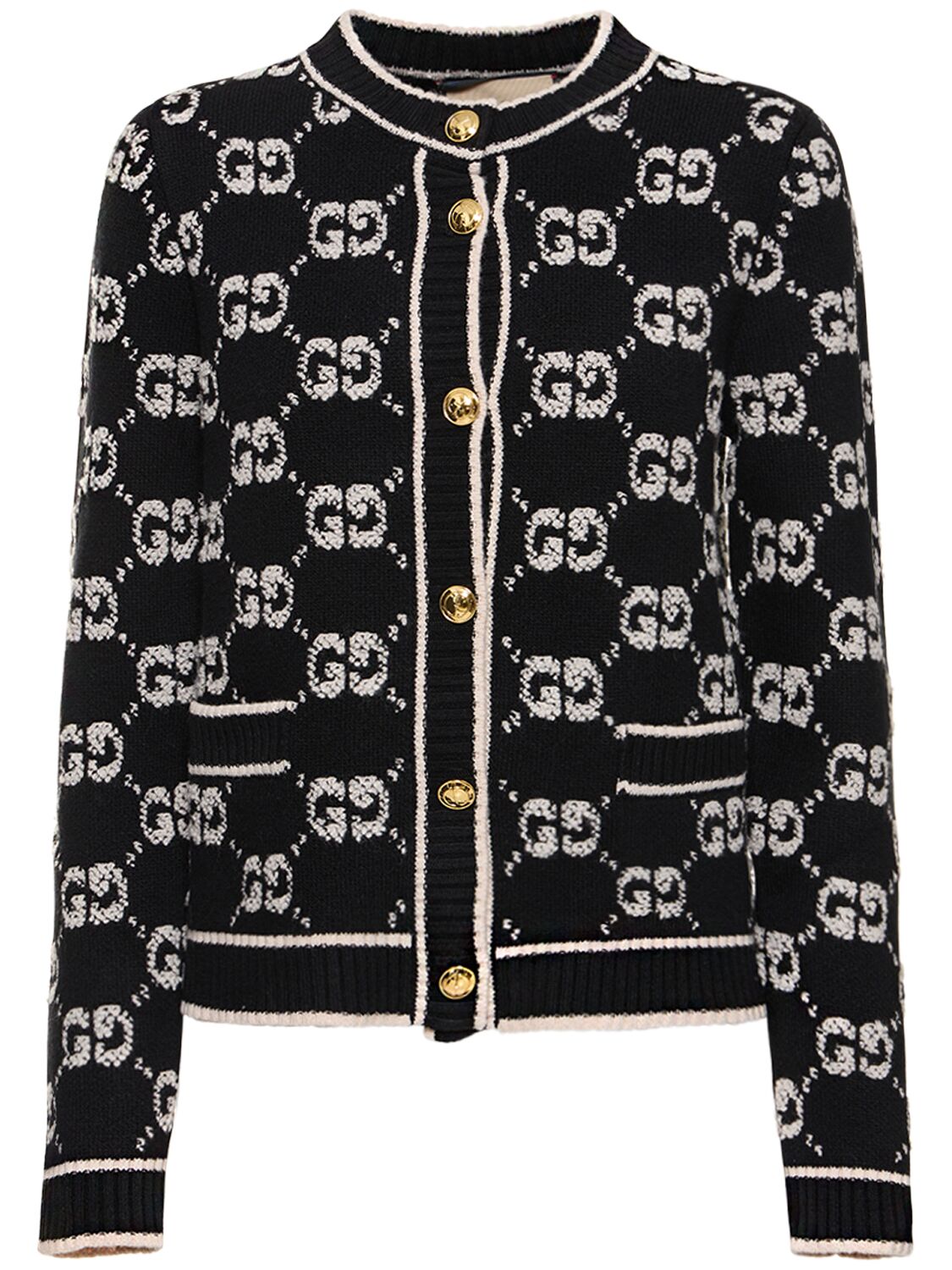 Shop Gucci Gg Wool Bouclé Jacquard Cardigan In Black,ivory