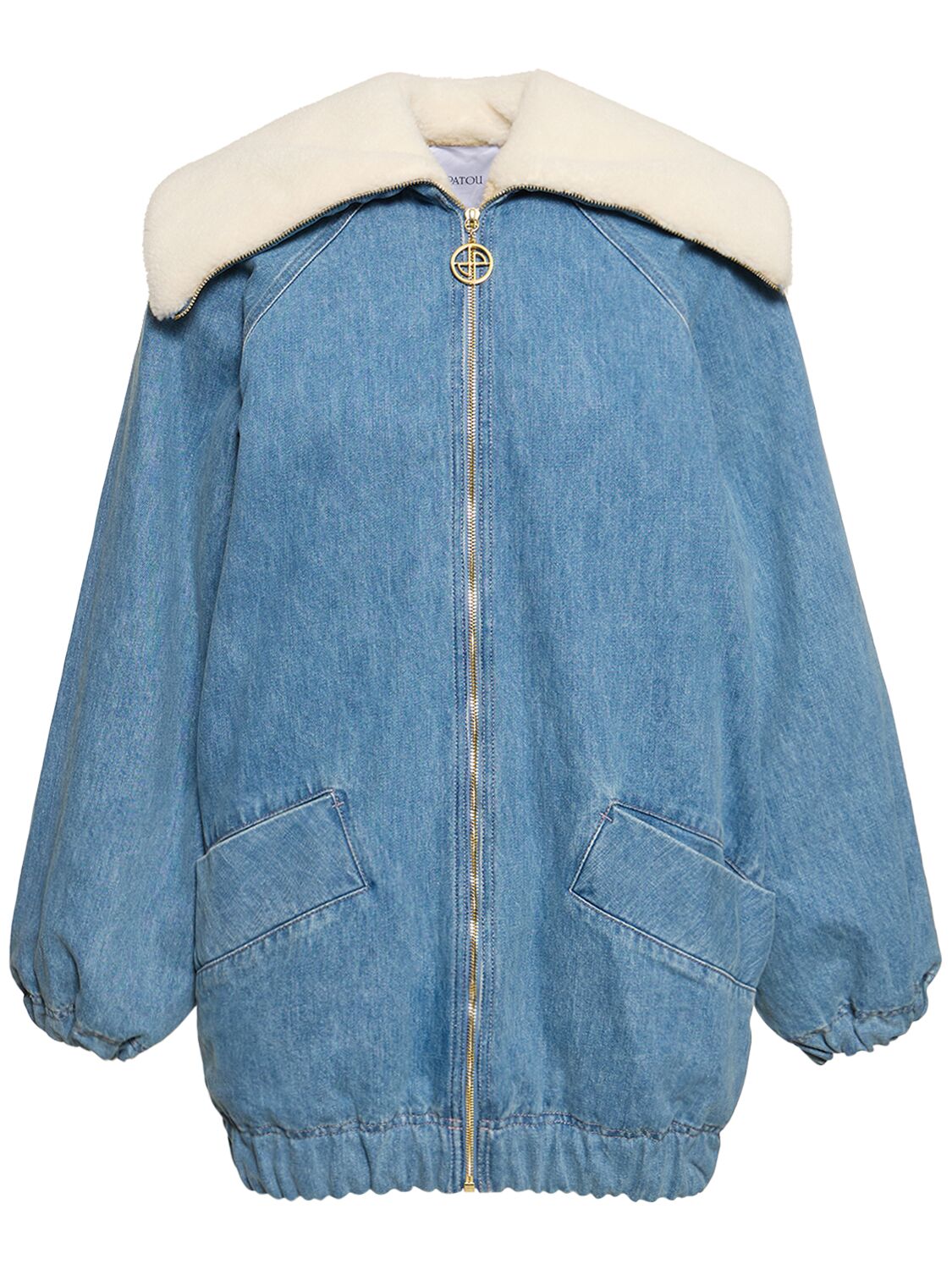 PATOU ORGANIC DENIM OVERSIZE ZIP BOMBER COAT