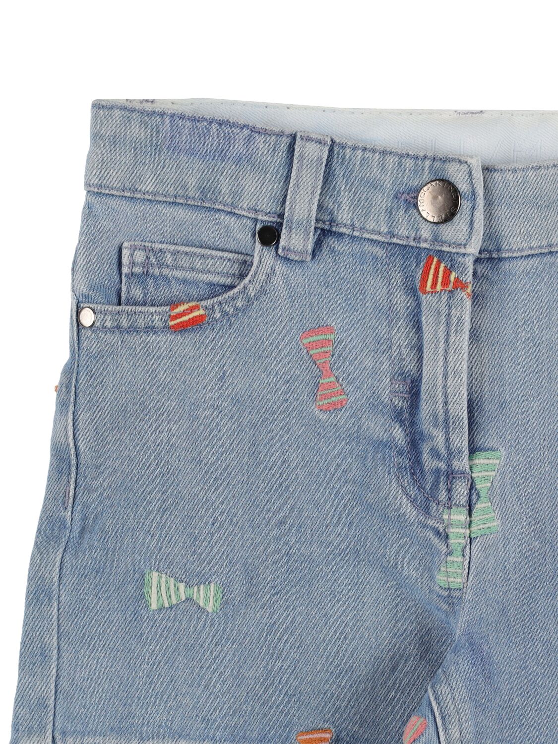 Shop Stella Mccartney Embroidered Organic Denim Shorts In Blau
