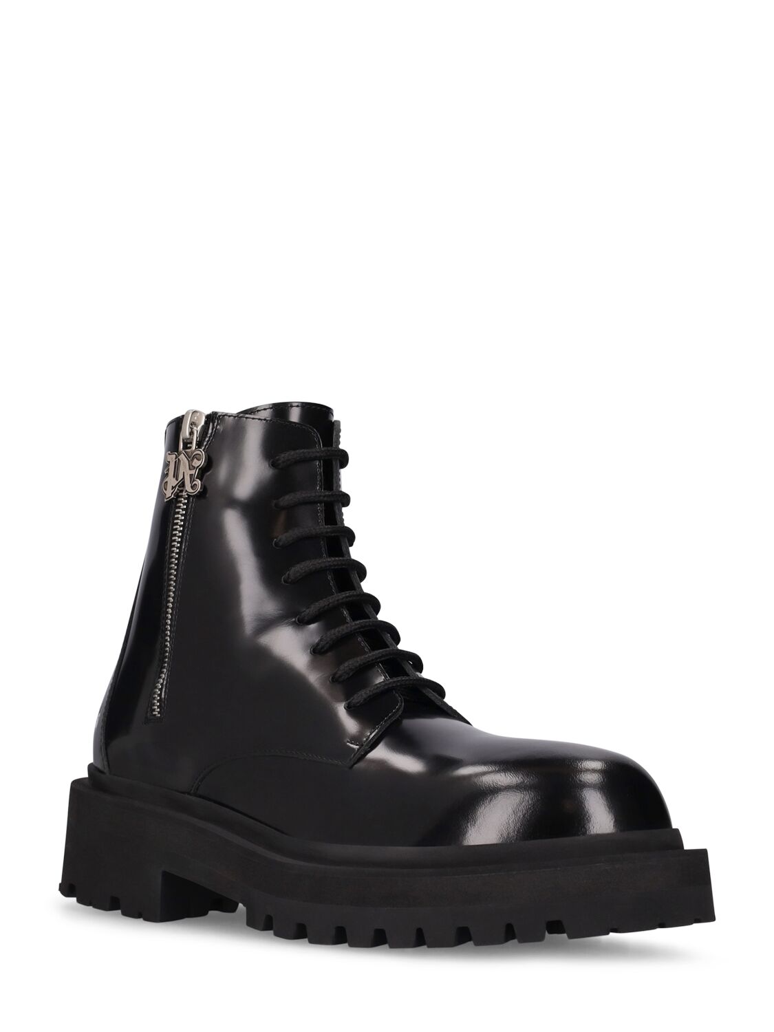 Shop Palm Angels 50mm Leather Combat Boots In Black