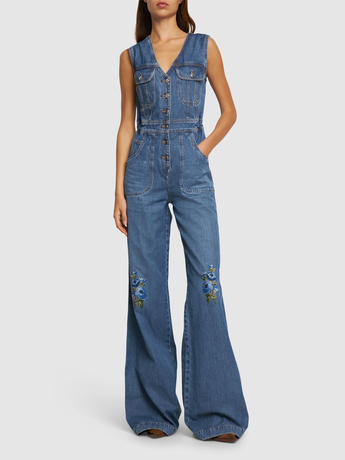 Embroidered Denim Jumpsuit