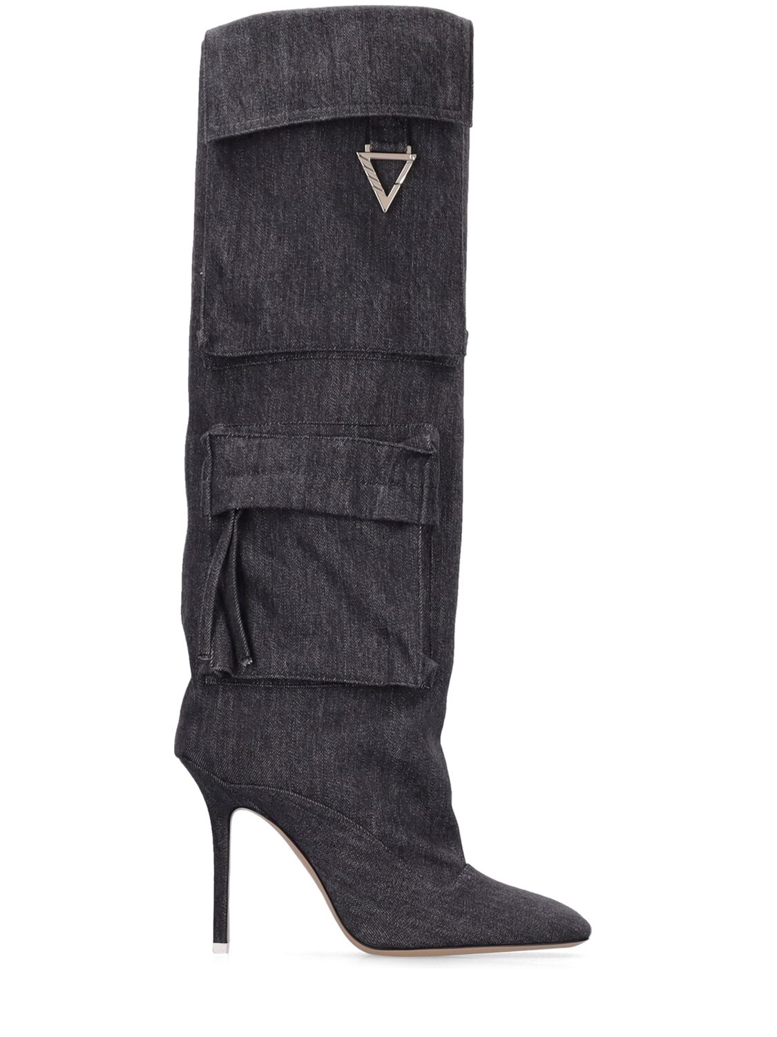 Attico 105mm Sienna Denim Tall Boots In Dark Grey