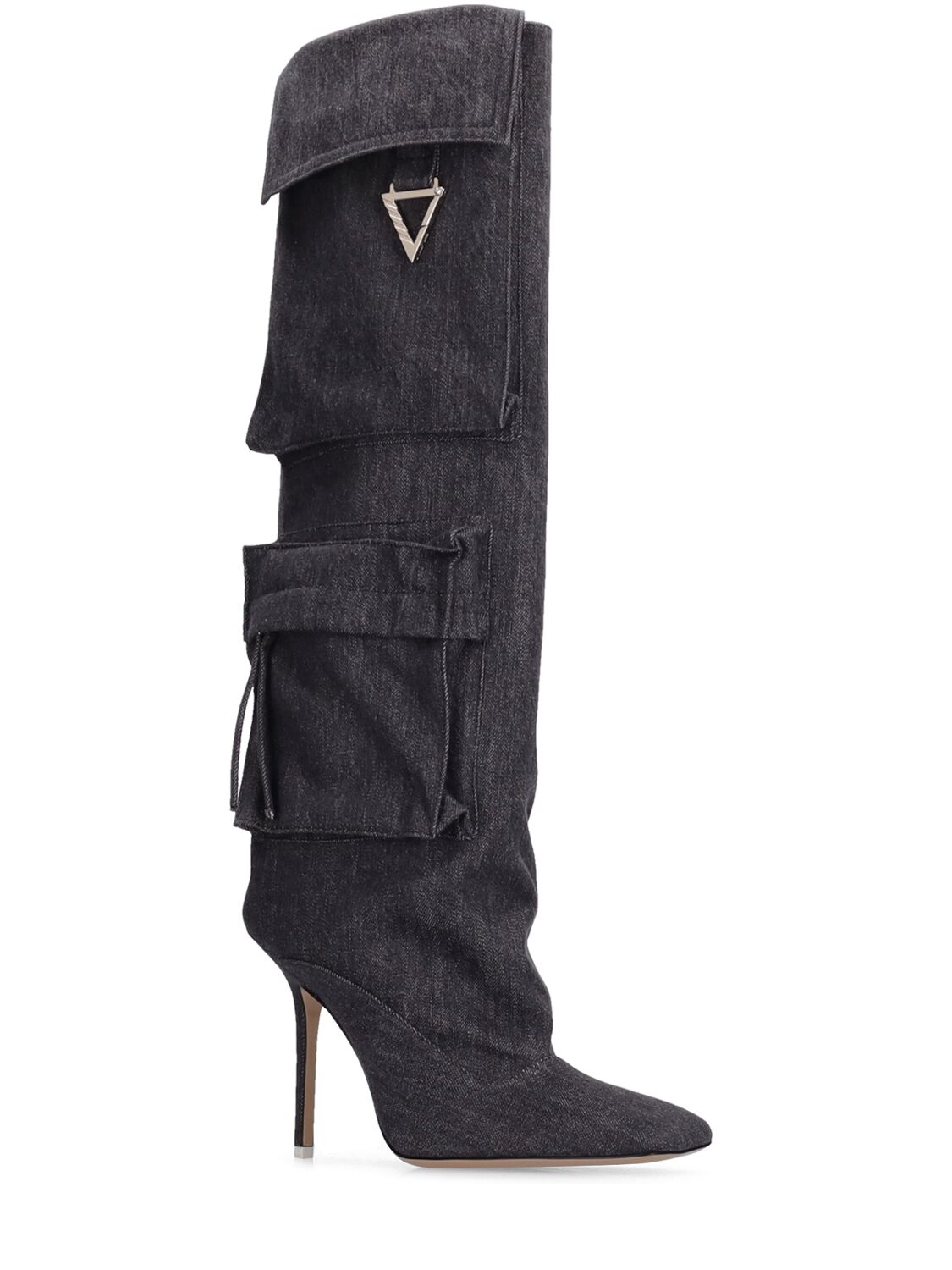 Shop Attico 105mm Sienna Denim Tall Boots In Dark Grey