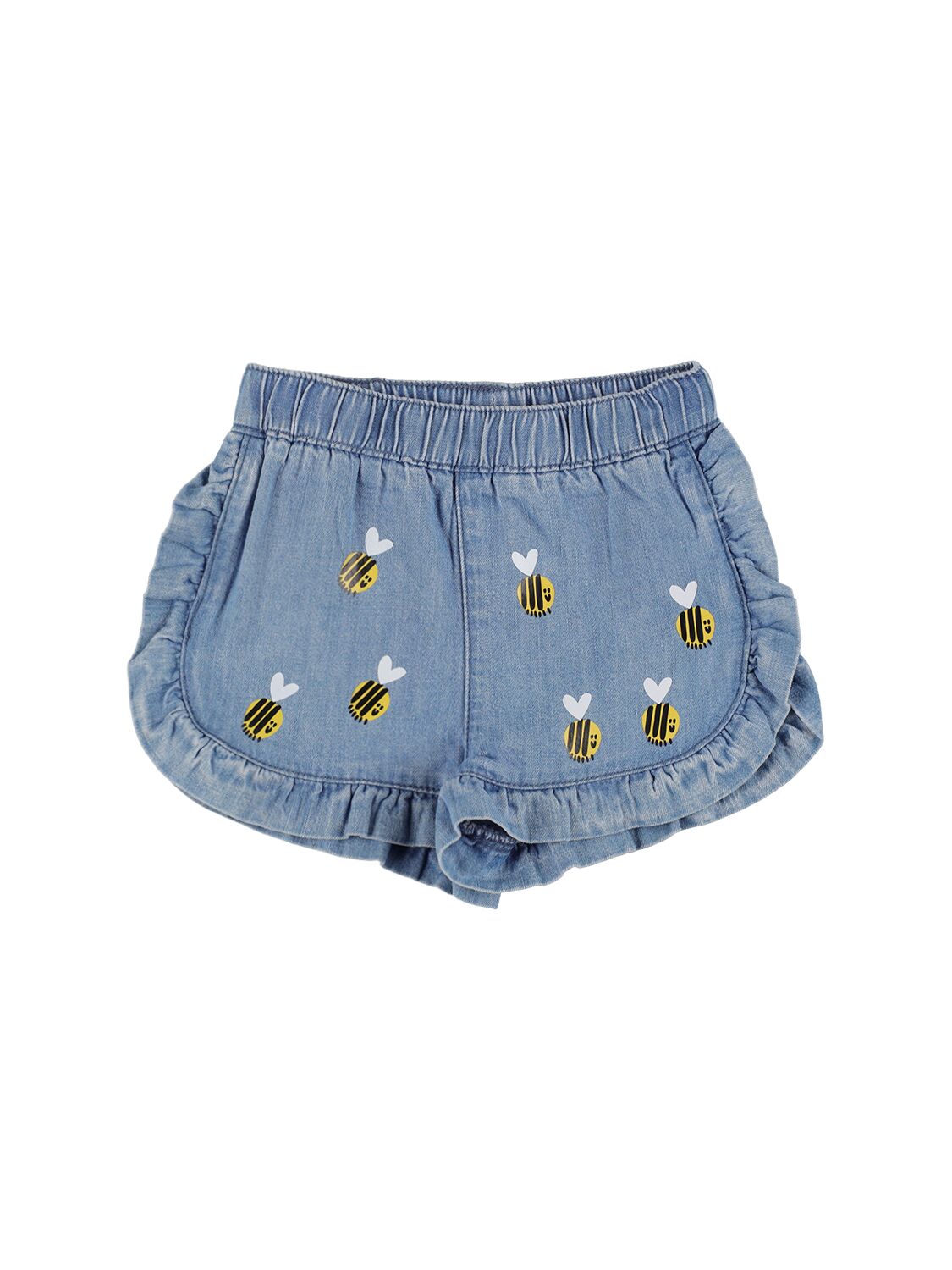 Stella Mccartney Kids' Organic Cotton Embroidered Denim Shorts In Blue