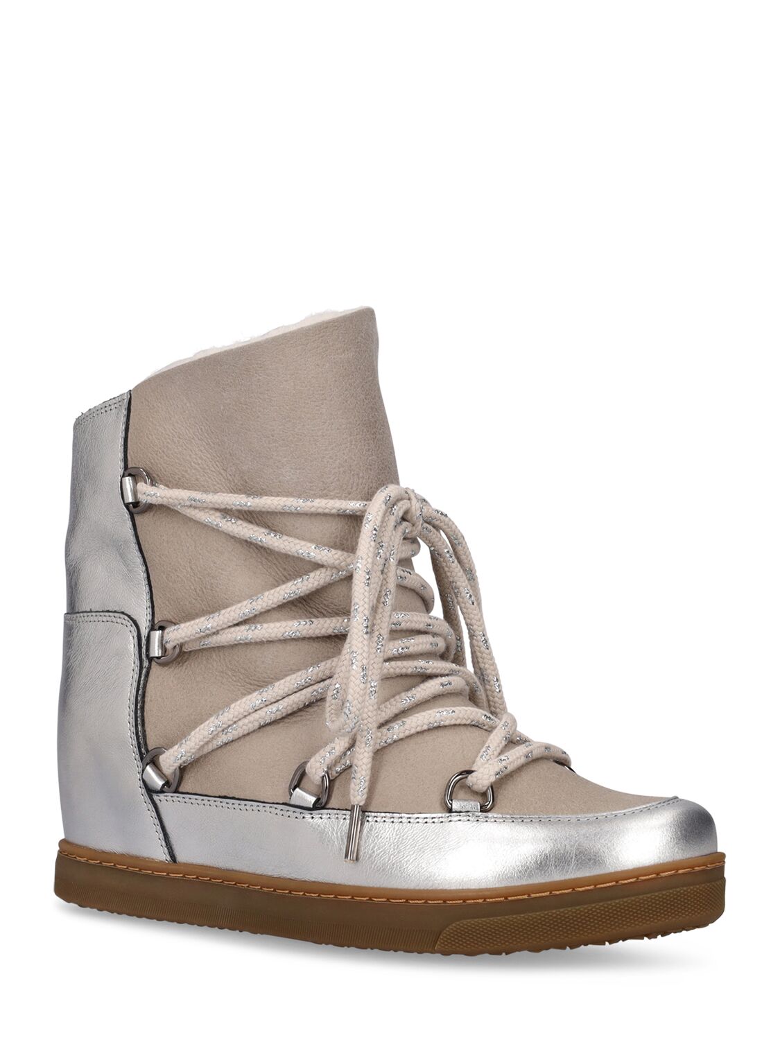 Shop Isabel Marant Nowles-gf Leather & Suede Ankle Boots In Silver