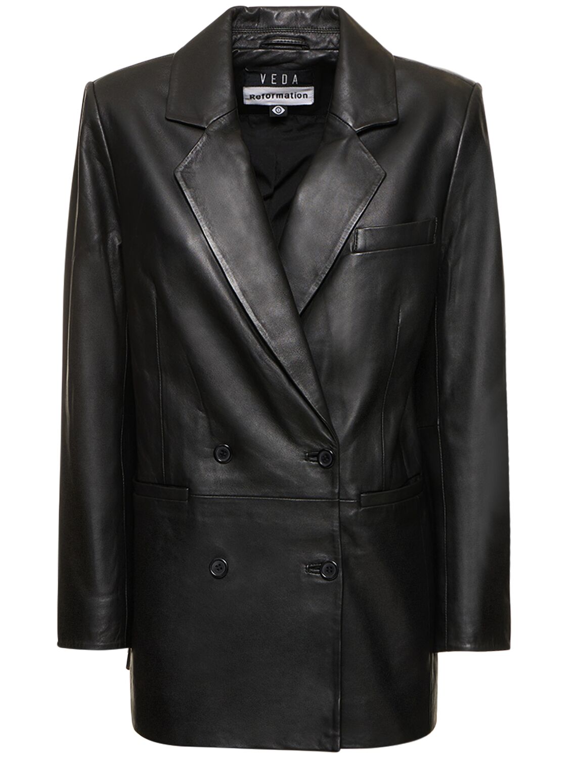 Reformation Veda Dalia Relaxed Leather Blazer In Black