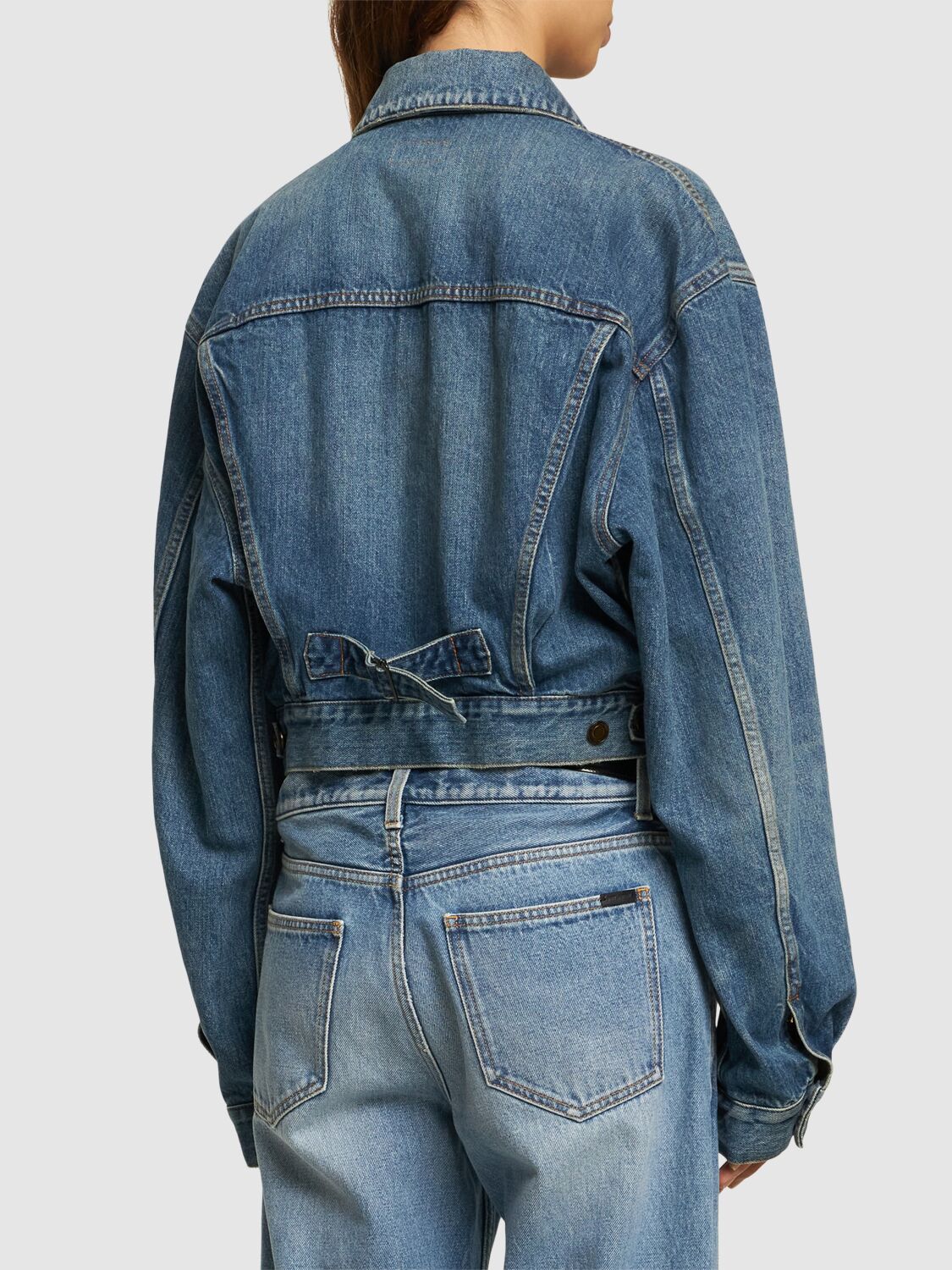 Shop Saint Laurent 80's Cotton Denim Jacket In Vintage Blue