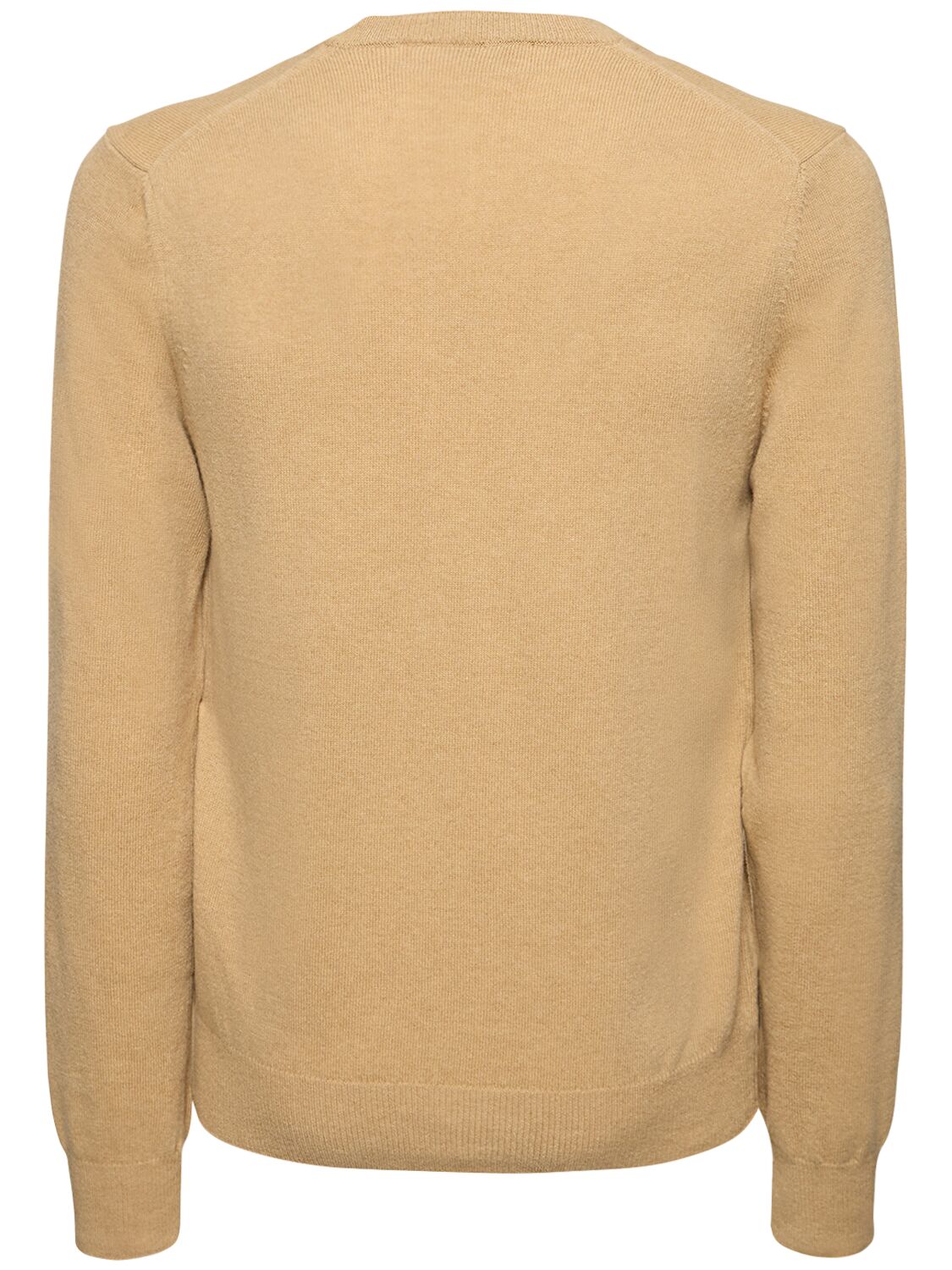 Shop Comme Des Garçons Play Play Logo Knit Wool V-neck Sweater In Beige