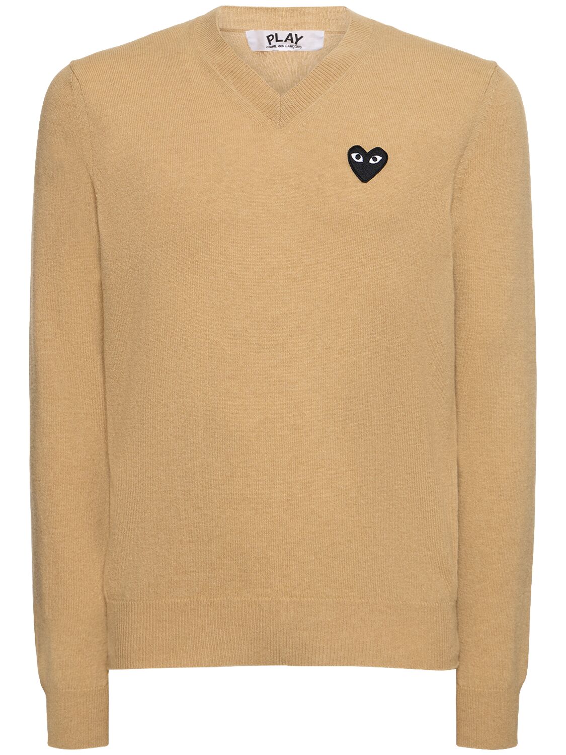 Comme Des Garçons Play Play Logo Knit Wool V-neck Sweater In Beige