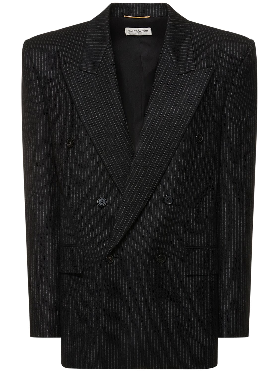 Saint Laurent Double Breast Wool Blend Jacket In Black,silver